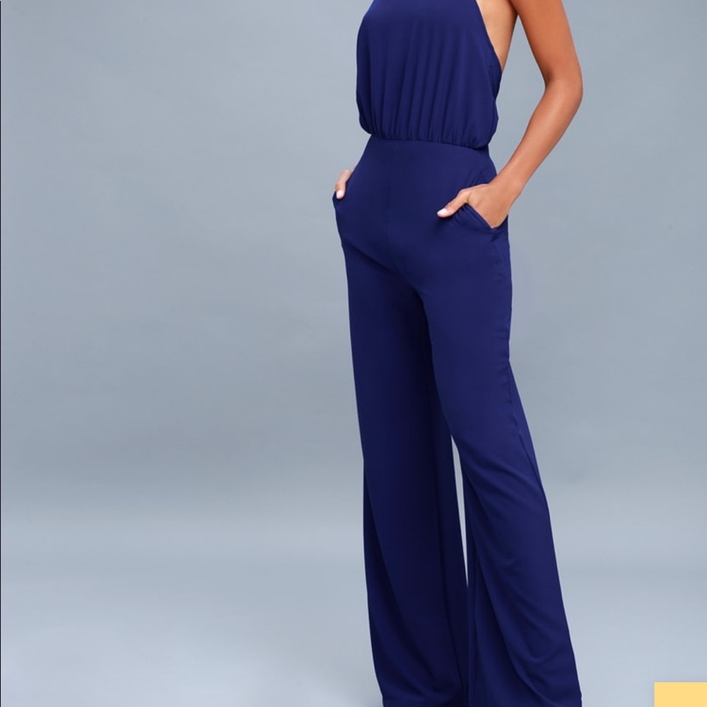 Royal Blue Halter Jumpsuit - Picture 2 of 4